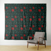 Red Green Floral met kerstmis, rode patroonspeld Wandkleed (In Situ (horizontaal))