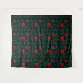 Red Green Floral met kerstmis, rode patroonspeld Wandkleed (Voorkant (horizontaal))
