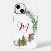 Red Green Floral Monogram Kerstmis Case-Mate iPhone Case (Achterkant)