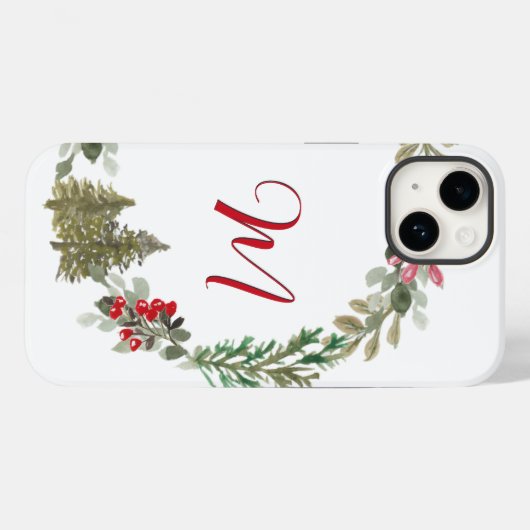 Red Green Floral Monogram Kerstmis Case-Mate iPhone Case (Achterkant (horizontaal))