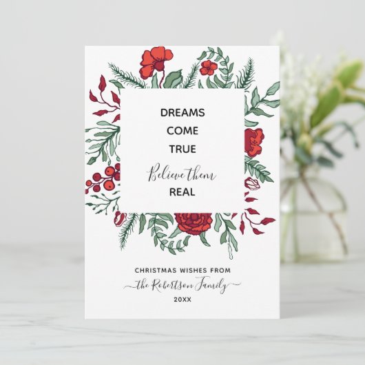 Red Green Floral Motivatie citaat kerstkaart (Staand voorkant)