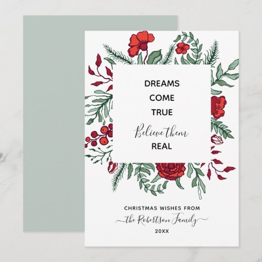 Red Green Floral Motivatie citaat kerstkaart (Voorkant / Achterkant)