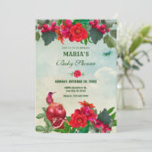 Red Green Flowers Bird Retro baby shower Kaart (Staand voorkant)