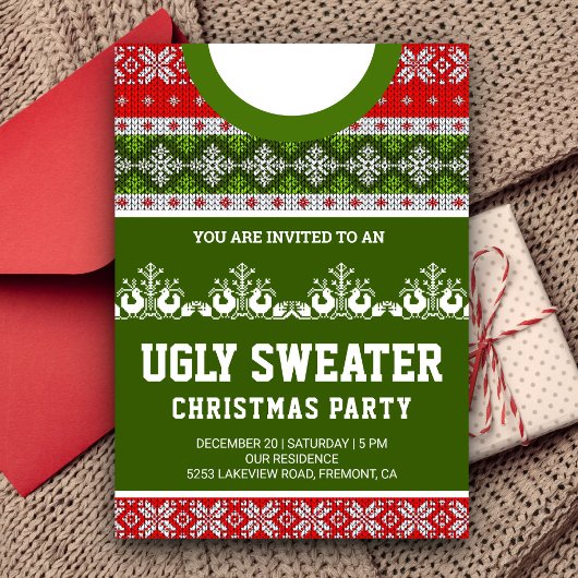 Red Green Funny Tacky Ugly Sweater kerstparty Kaart