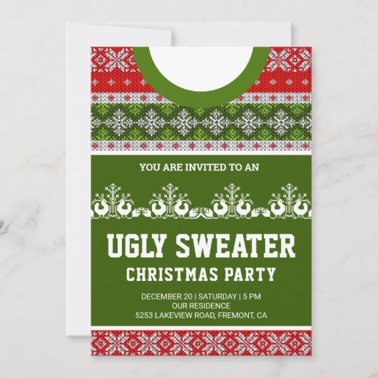 Red Green Funny Tacky Ugly Sweater kerstparty Kaart (Voorkant)
