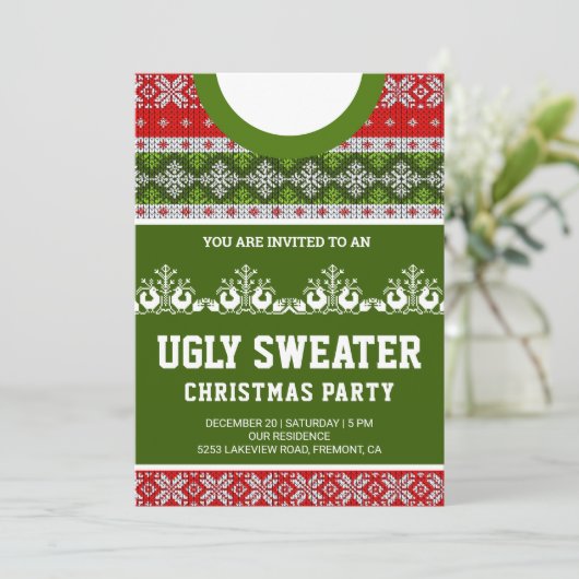 Red Green Funny Tacky Ugly Sweater kerstparty Kaart (Staand voorkant)