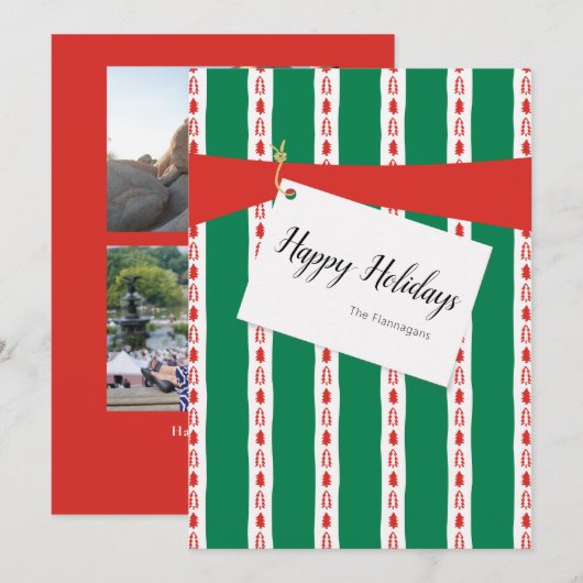 Red Green Gift Wrapping 2 Photo Holiday Kaart (Voorkant / Achterkant)