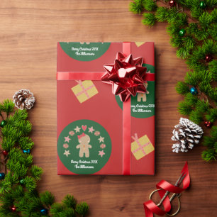 Red Green Gingerbread Cookie Custom Name Script Cadeaupapier