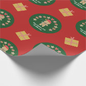 Red Green Gingerbread Cookie Custom Name Script Cadeaupapier (Hoek)
