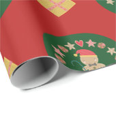Red Green Gingerbread Cookie Custom Name Script Cadeaupapier (Rol Hoek)