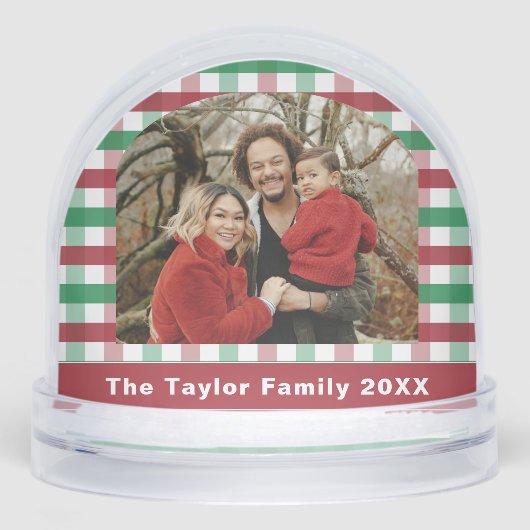 Red Green Gingham Plaid Family Photo Sneeuwbol (Voorkant)