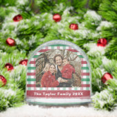 Red Green Gingham Plaid Family Photo Sneeuwbol (Kerstmis)