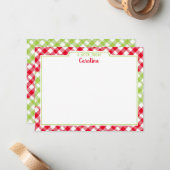 Red Green Gingham Preppy kerstaery Notitiekaartje (Voorkant / Achterkant in situ)