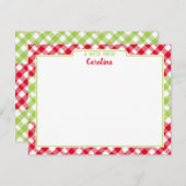Red Green Gingham Preppy kerstaery Notitiekaartje (Voorkant / Achterkant)