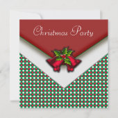 Red Green Gingham Red Bells Holly Kerstfeest Kaart (Voorkant)