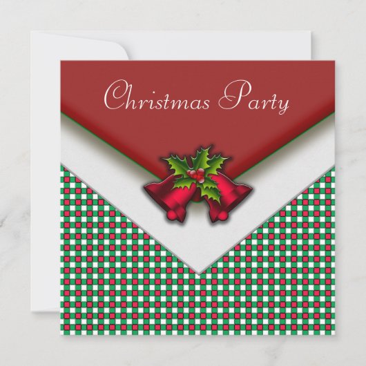 Red Green Gingham Red Bells Holly Kerstfeest Kaart (Voorkant)