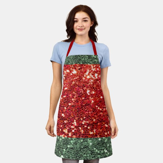 Red Green Glitter Holiday Kerstmis Apron Schort (Gedragen)