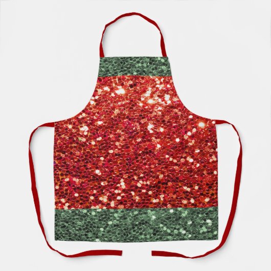 Red Green Glitter Holiday Kerstmis Apron Schort (Voorkant)