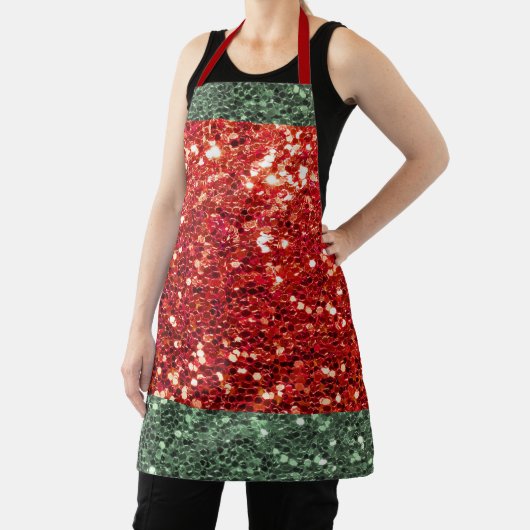 Red Green Glitter Holiday Kerstmis Apron Schort (Insitu)