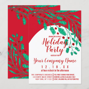 Red Green Glitter Holly en Ivy Corporate Holiday Kaart