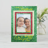 Red Green Glitter Vakantie Foto Kerst Kaart (Staand voorkant)