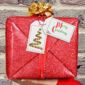 Red Green Gold Abstracte Art Ribbon-kerstboom Cadeaulabel