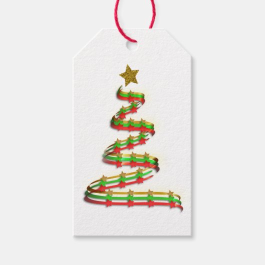 Red Green Gold Abstracte kerstboom Cadeaulabel (Voorkant)