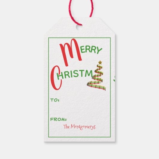 Red Green Gold Abstracte kerstboom Cadeaulabel (Achterkant)