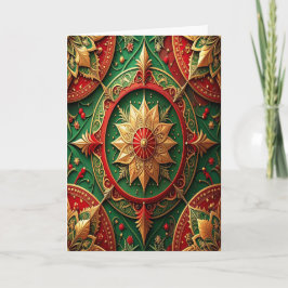 Red Green Gold Decorative Holiday Card Kaart