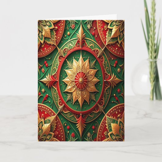 Red Green Gold Decorative Holiday Card Kaart (Voorkant)