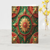 Red Green Gold Decorative Holiday Card Kaart (Gele Bloem)