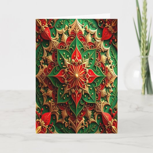 Red Green Gold Decorative Holiday Card Kaart (Voorkant)