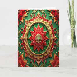 Red Green Gold Decorative Holiday Card Kaart