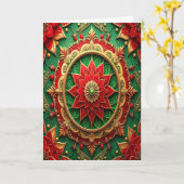Red Green Gold Decorative Holiday Card Kaart (Gele Bloem)