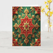 Red Green Gold Decorative Holiday Card Kaart (Gele Bloem)