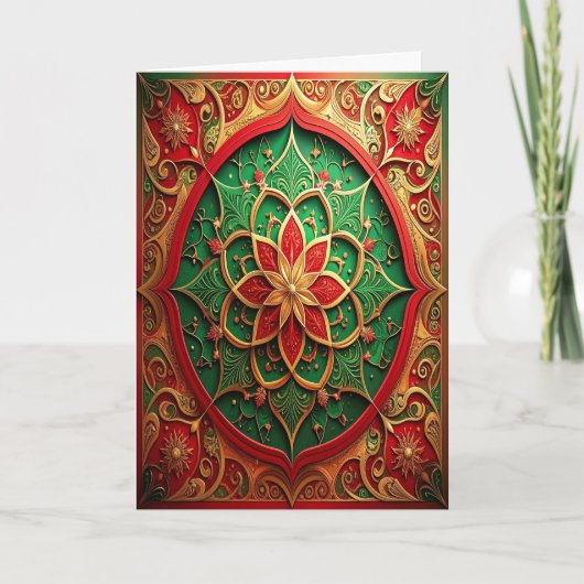Red Green Gold Decorative Holiday Card Kaart (Voorkant)