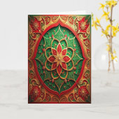 Red Green Gold Decorative Holiday Card Kaart (Gele Bloem)