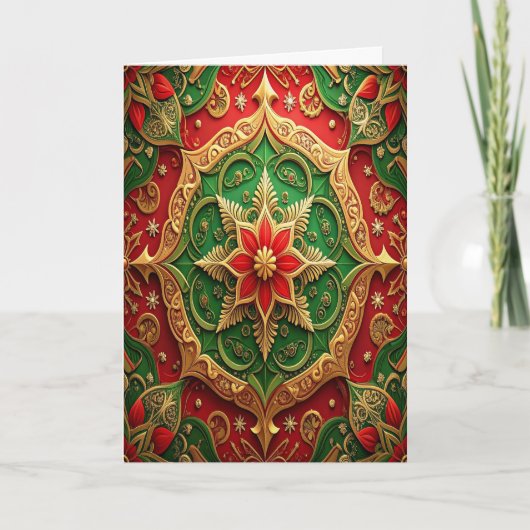 Red Green Gold Decorative Holiday Card Kaart (Voorkant)