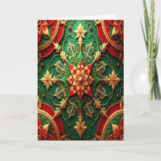 Red Green Gold Decorative Holiday Card Kaart (Voorkant)