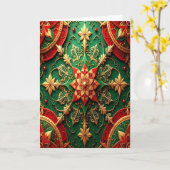 Red Green Gold Decorative Holiday Card Kaart (Gele Bloem)