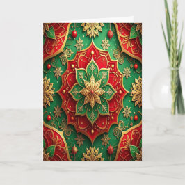 Red Green Gold Decorative Holiday Card Kaart