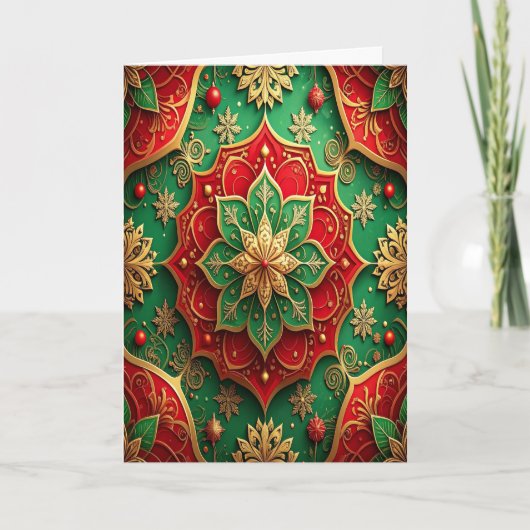 Red Green Gold Decorative Holiday Card Kaart (Voorkant)