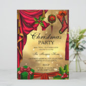 Red Green Gold feestelijke kerstfeestdag uitnodigi Kaart (Staand voorkant)