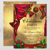 Red Green Gold feestelijke kerstfeestdag uitnodigi Kaart (Voorkant / Achterkant)