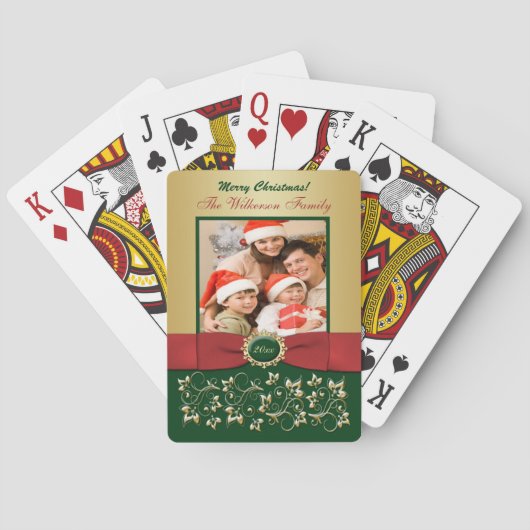 Red, Green, Gold Floral Photo Playing Cards Pokerkaarten (Achterkant)