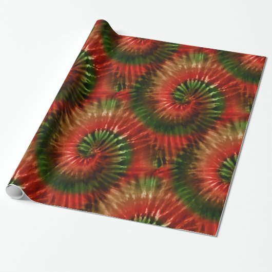Red Green & Gold Fun Tie Dye Starburst Retro Cadeaupapier (Uitgerold)
