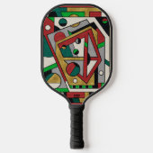 Red Green & Gold Geometric Abstract Pickleball Paddle (Voorkant)