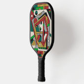 Red Green & Gold Geometric Abstract Pickleball Paddle (Links)