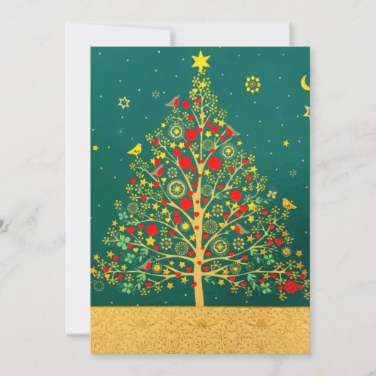 Red Green Gold Glitter Chrismas Winter Bird Tree Aankondiging (Voorkant)