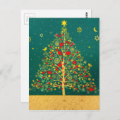 Red Green Gold Glitter Chrismas Winter Bird Tree Briefkaart (Voorkant / Achterkant)